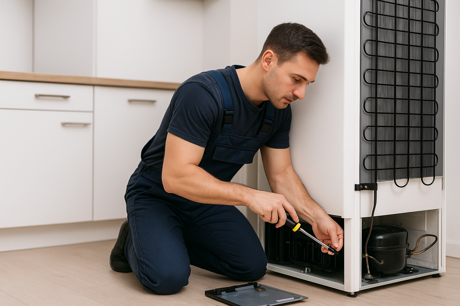 Technicien réparant un réfrigérateur à Toulouse